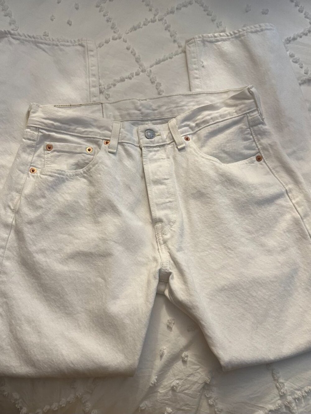 Levi's 501 White Straight Leg Jeans W30 L29 Button Fly Classic Denim